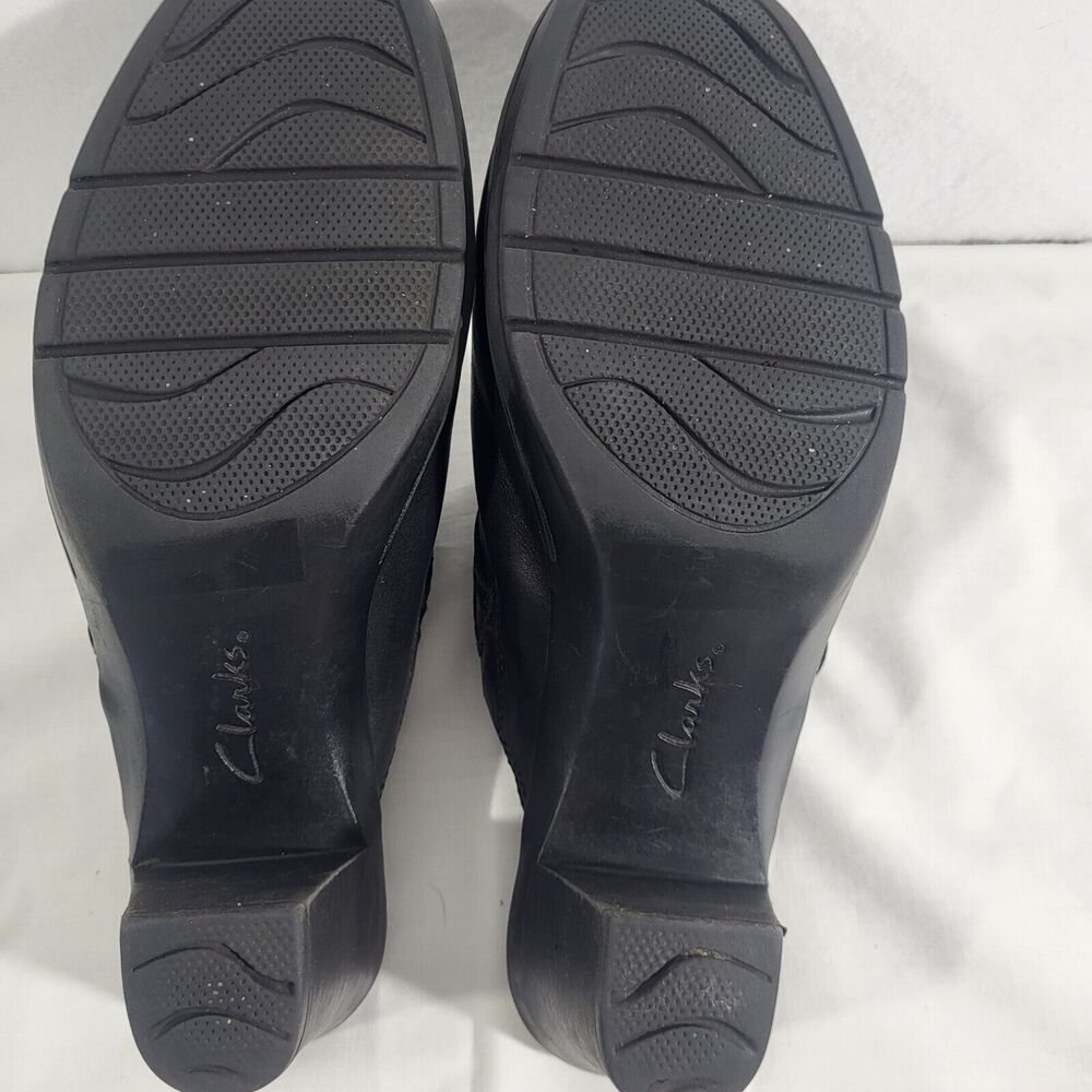 Clarks Bendable’s Women’s Black Mules Heel Buckle Shoes Size 9 M 83544 Leather - Picture 3 of 8